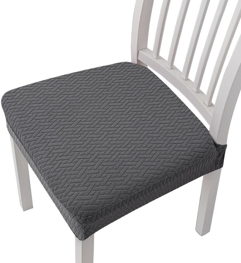 4 stuks stretch jacquard eetkamerstoelhoezen afneembare en wasbare stoelhoezen (met rugriemen) Donkergrijs 35*35*5