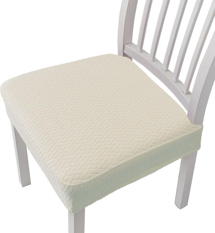 4 stuks stretch jacquard eetkamerstoelhoezen afneembare en wasbare stoelhoezen (met rugriemen) gebroken wit 35*35*5