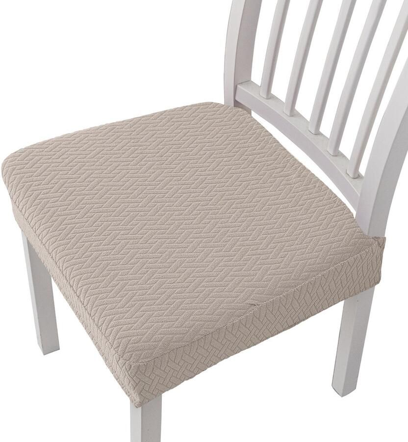 4 stuks stretch jacquard eetkamerstoelhoezen afneembare en wasbare stoelhoezen (met rugriemen) Khaki 35*35*5