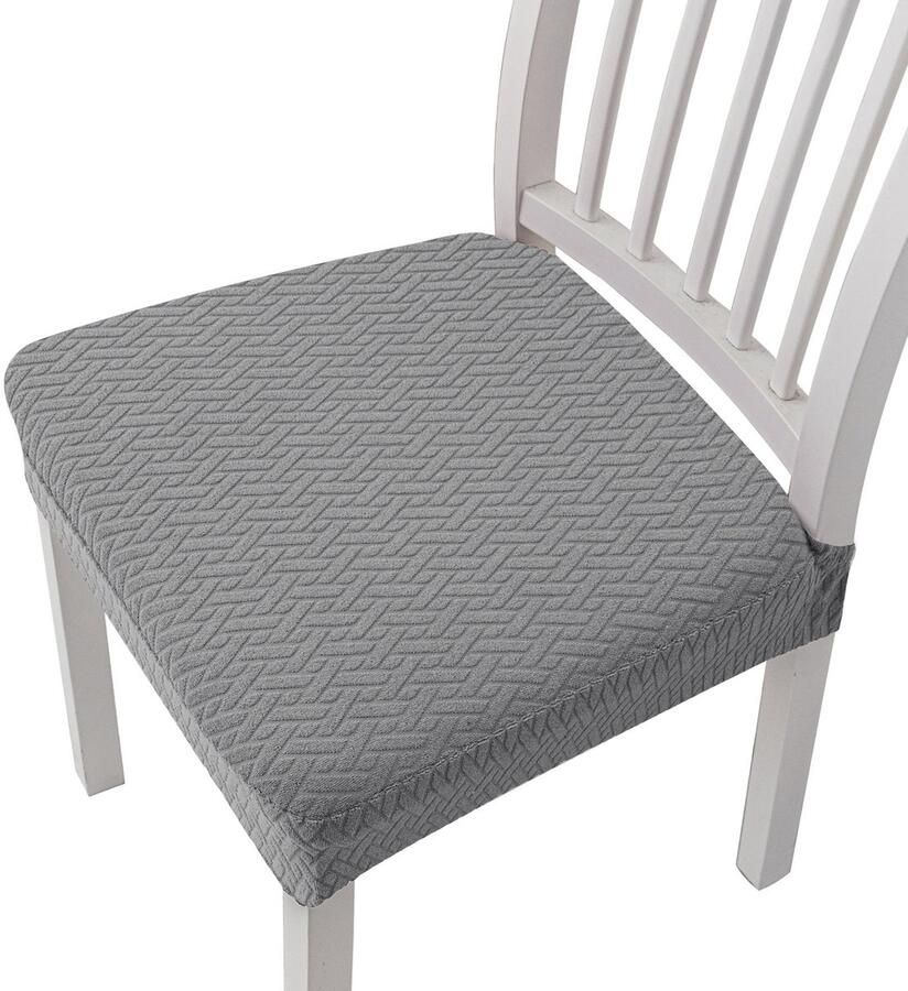 4 stuks stretch jacquard eetkamerstoelhoezen afneembare en wasbare stoelhoezen (met rugriemen) Lichtgrijs 35*35*5