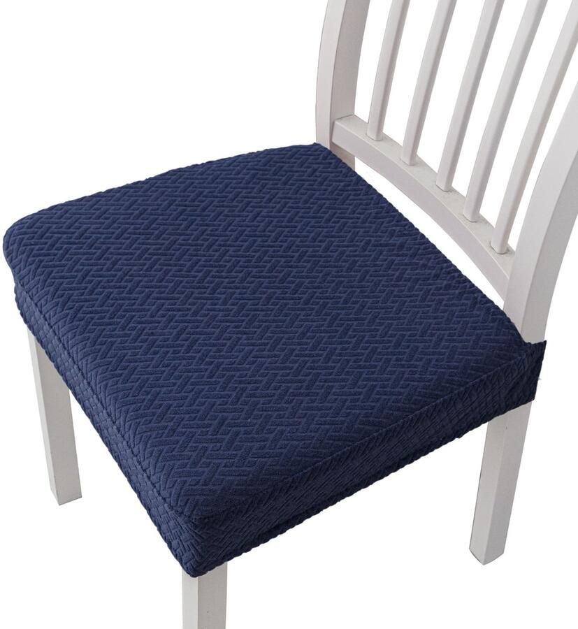 4 stuks stretch jacquard eetkamerstoelhoezen afneembare en wasbare stoelhoezen (met rugriemen) Marine 35*35*5