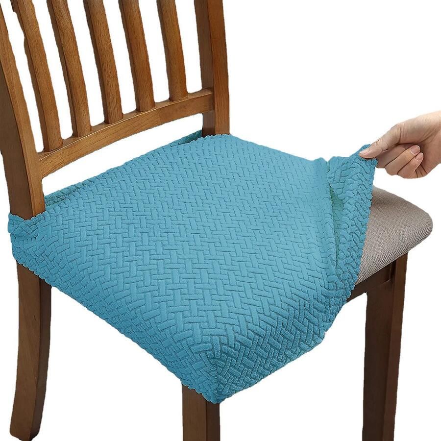 4 stuks stretch jacquard eetkamerstoelhoezen afneembare en wasbare stoelhoezen (met rugriemen) Meerblauw 35*35*5