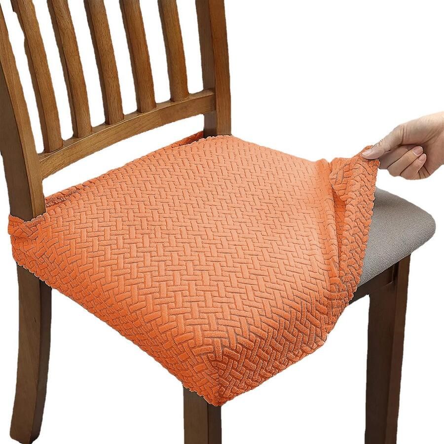 4 stuks stretch jacquard eetkamerstoelhoezen afneembare en wasbare stoelhoezen (met rugriemen) oranje kleur 35*35*5