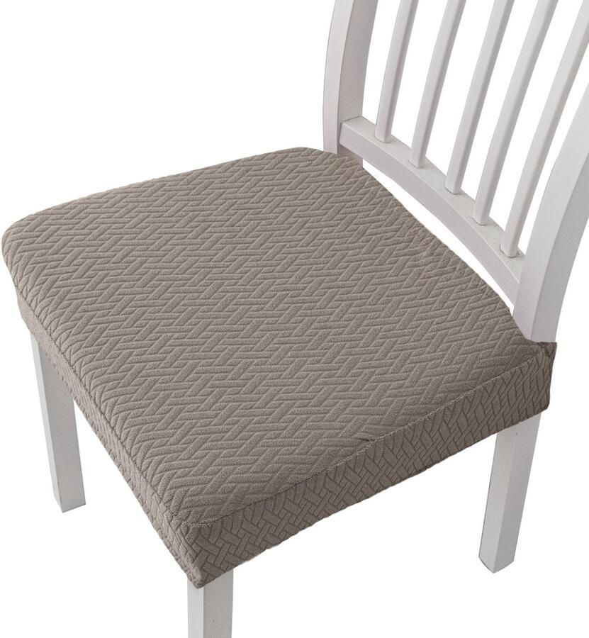 4 stuks stretch jacquard eetkamerstoelhoezen afneembare en wasbare stoelhoezen (met rugriemen) Taupe 35*35*5