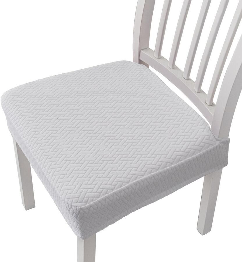 4 stuks stretch jacquard eetkamerstoelhoezen afneembare en wasbare stoelhoezen (met rugriemen) Wit 35*35*5