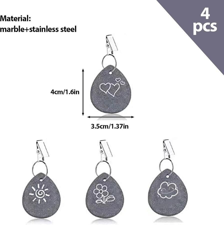 4 stuks tafelkleedgewichten met clips natuursteen tafelkleden verzwarer voor buiten met stalen klem geschikt voor tafelbladen in de tuin picknick feest keuken eetkamer (cartoon)