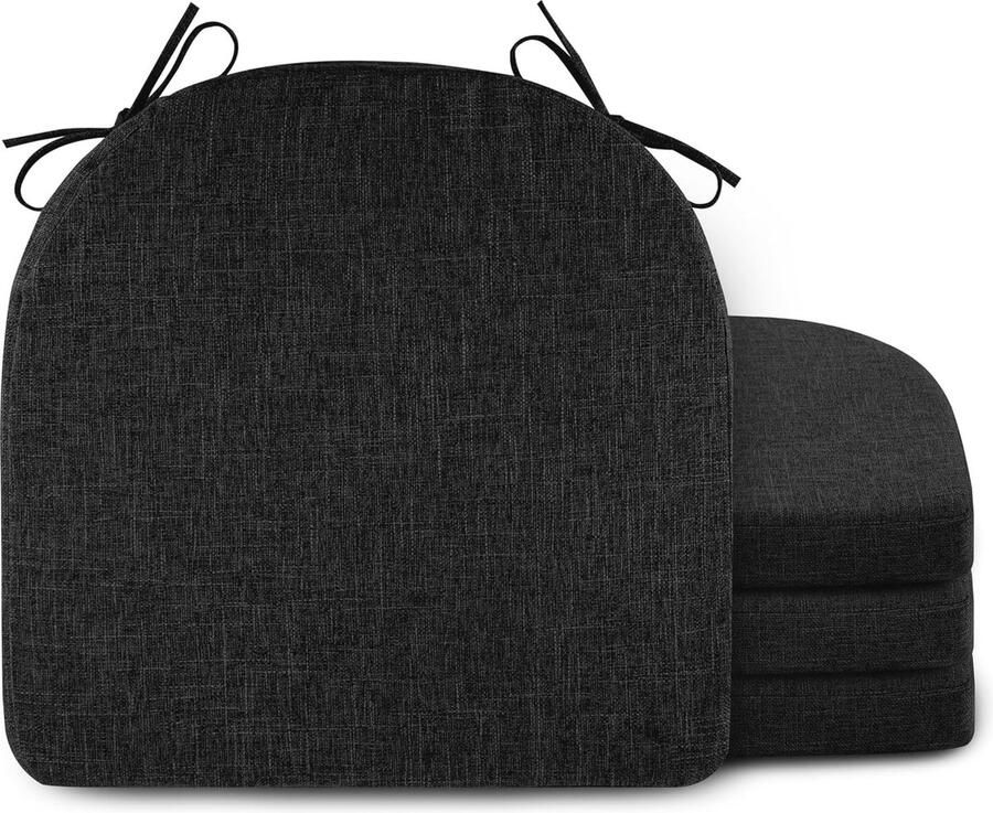 4 stuks traagschuim zitkussen voor eetkamerstoelen Antislip U-vormig zwart 47 x 47 cm