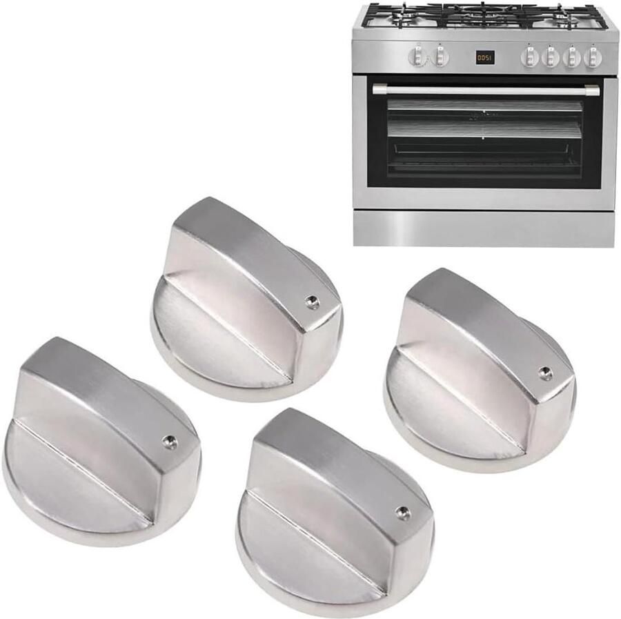 4 stuks universele knoppen voor gasfornuis Zilveren adapter knoppen voor controle oppervlak koken