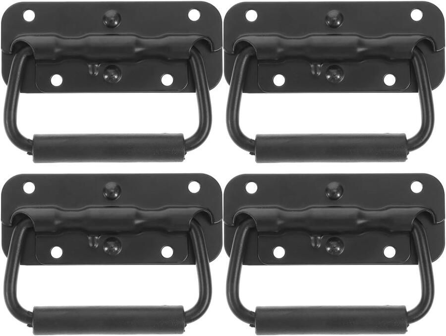 4 stuks Veerbelaste handgreep Zware dooshandgreep Metalen hefhandgreep robuuste handgreep met schroeven -voor zware bootkasten trekgreep voor gereedschapskist koffer kisten kratten opbergdozen zwart 110 mm