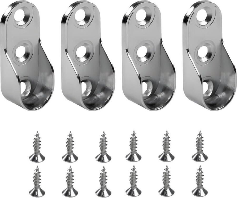 4 stuks verchroomde accessoires voor binnen kledingstang 195 x 32 mm geschikt voor kledingkasten