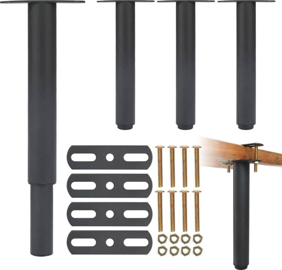 4 stuks verstelbare bedpoten intrekbaar bed vervangende poten meubelpoten zwart metaal lowboard meubelpoten voor bedframe bank meubels belastbaarheid: 500 kg (18-33 cm)