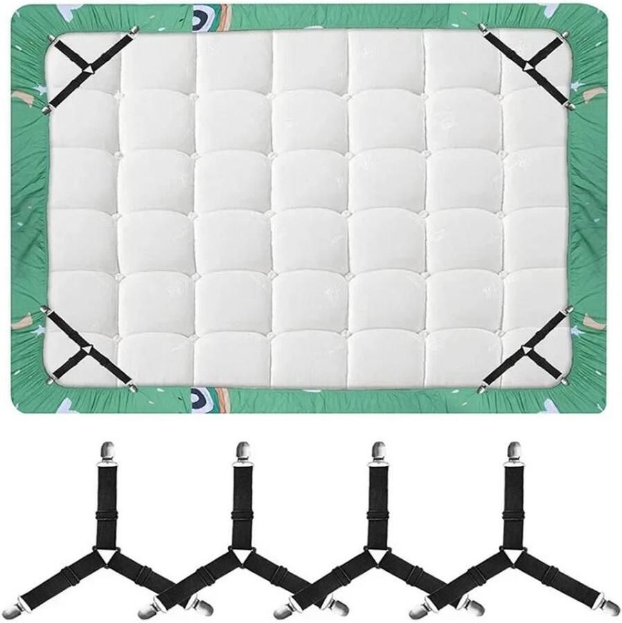 4 Stuks Verstelbare Laken spanners Clips met Elastische Riemen – Bedlaken Clips voor Hoeslakens Matrassen en Dekens – Zorgt voor Strakke en Gladde Bedden – Ideaal voor Zware Bedden Quilts en Matrassen