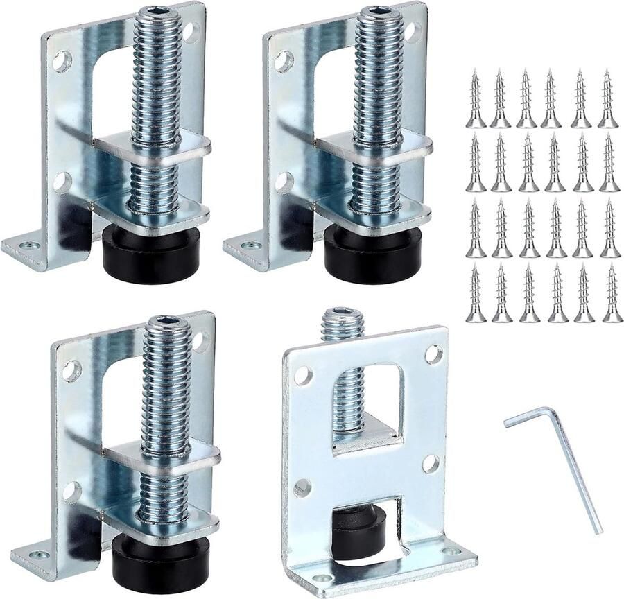 4-Stuks verstelbare meubelnivelleringsvoeten L-vormige meubelnivelleringspoten robuuste meubelmontagebeugels Metalen meubelnivelleringsvoeten voor werkbankkastgarderobe 2 H Zilver