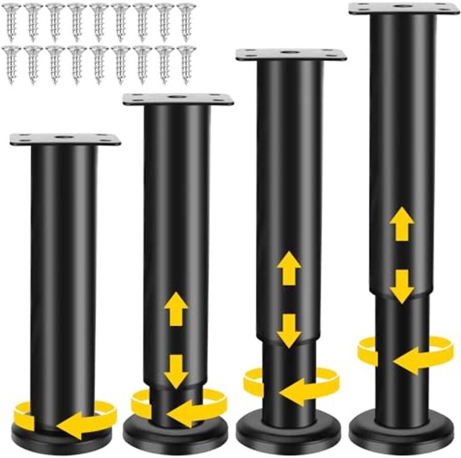 4 stuks verstelbare meubelpoten 18-30 cm metalen verstelbare poten voor meubels met schroeven voor banken bedden meubels nachtkastjes en kasten
