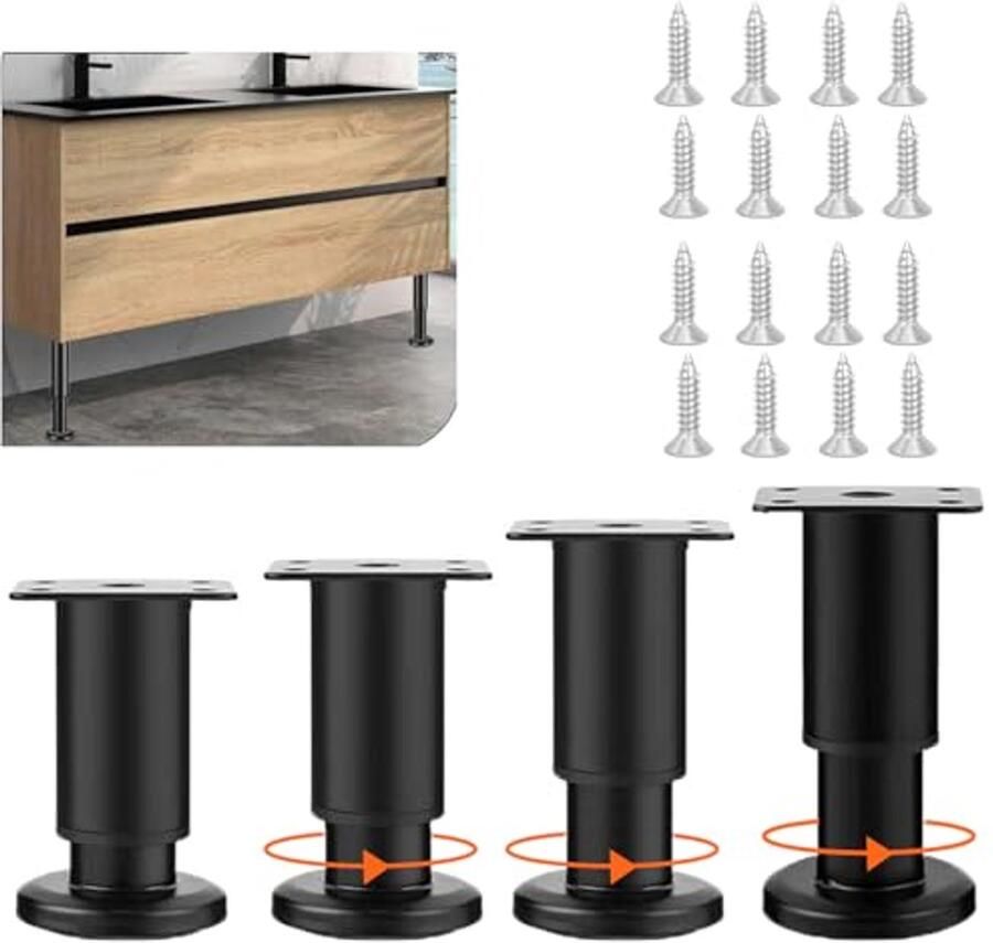 4 stuks verstelbare meubelpoten 8-12 cm metalen verstelbare poten voor meubels met schroeven voor banken bedden meubels nachtkastjes en kasten