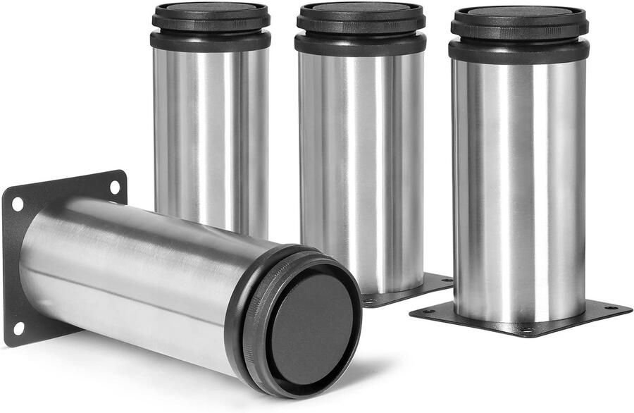 4-stuks Verstelbare meubelpoten Meubelsteunen van roestvrij staal Ronde kastpoten 120 mm Antislip Eenvoudig te installeren Geschikt voor kasten kledingkasten banken bureaus Zwart zilver