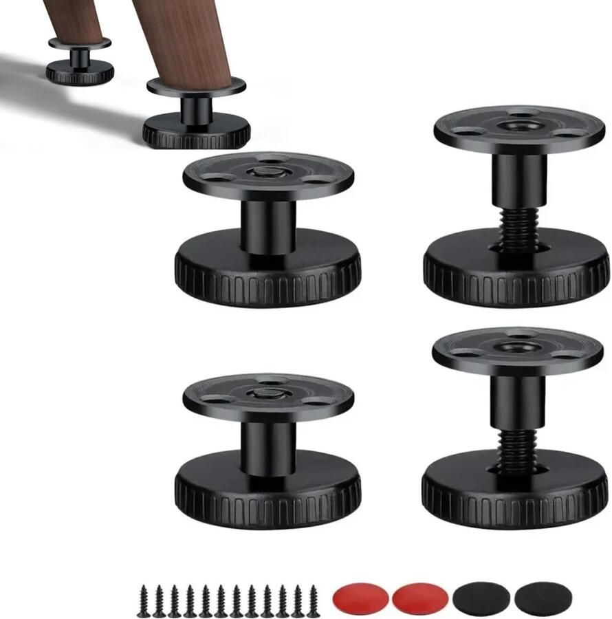 4 stuks Verstelbare meubelpoten Zelfklevende meubelpoten met antikras pads geschikt voor tafels kasten apparatuur belastbaar tot 100 pond 4X2 6cm (zwart)