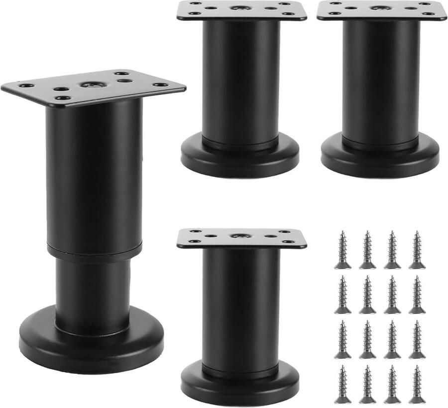 4 stuks verstelbare meubelpoten zwart 8-12 cm tafelpoten in hoogte verstelbaar Ø 40 mm rond meubelpoten met schroeven metaal kastpoten steunpoten roestbescherming voeten voor