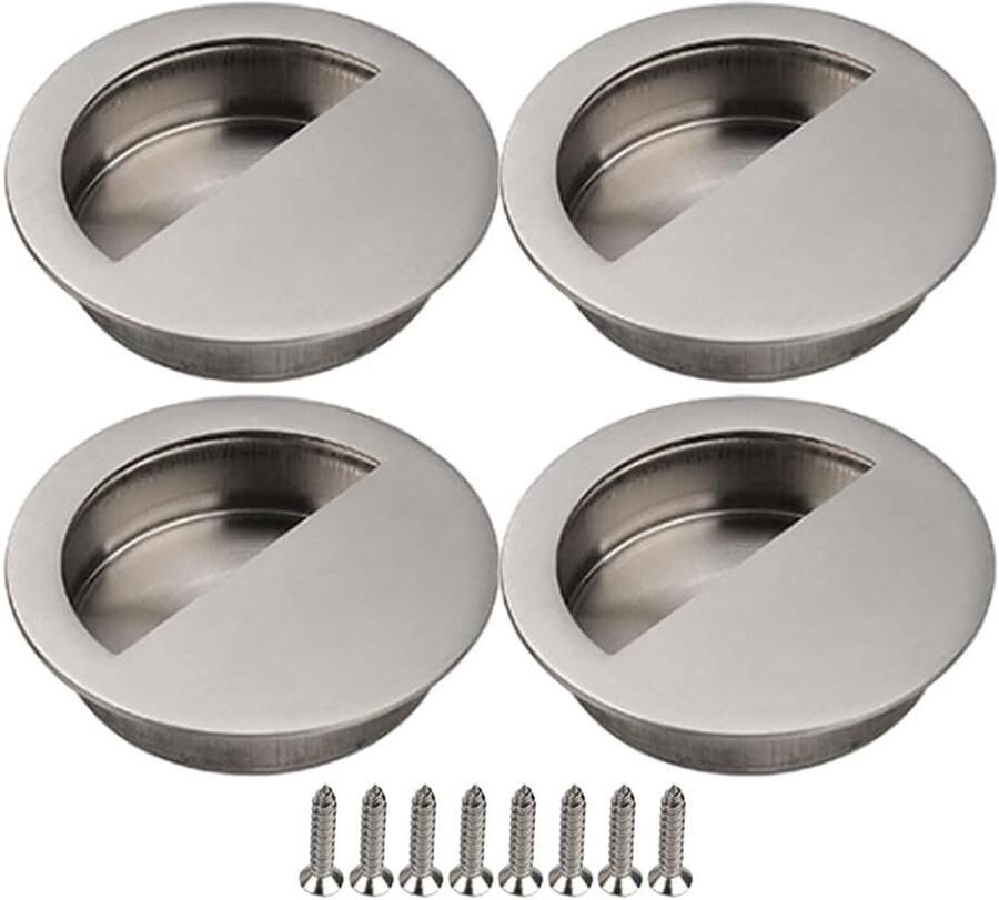 4 stuks verzonken handgrepen Ø50 mm Verborgen trekhandvat Keukenkast handvat Kastgreep Ronde schuifdeurgreep voor schuifdeur ladekast kledingkast of Kast zilver RVS Met schroeven