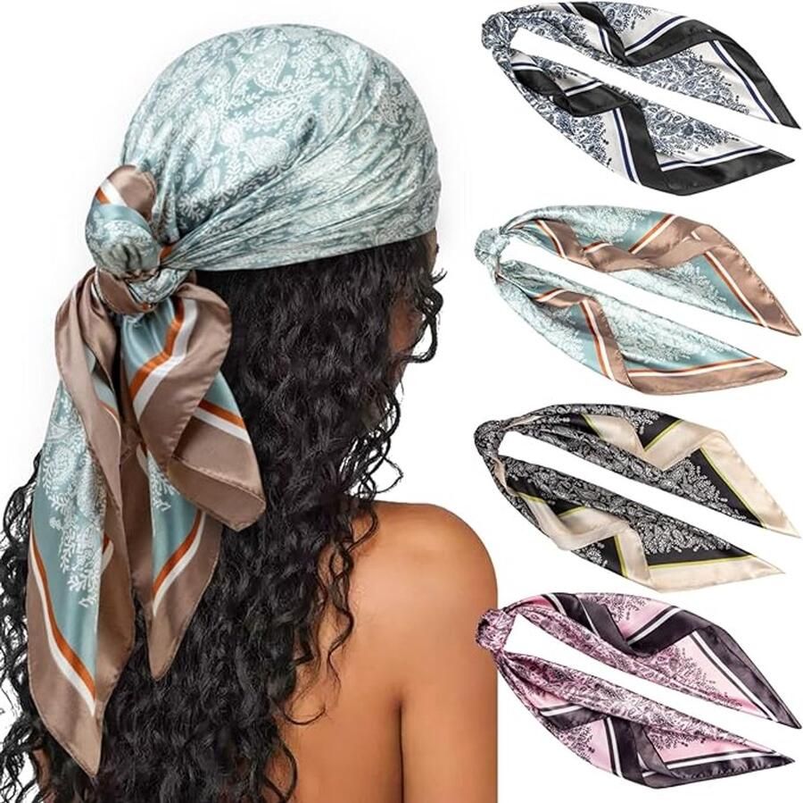 4 Stuks Vierkante Hoofddoeken Haar Sjaals Zijden Accessoires Klassieke Gedessineerde Gtrand Bandana's voor Vrouwen
