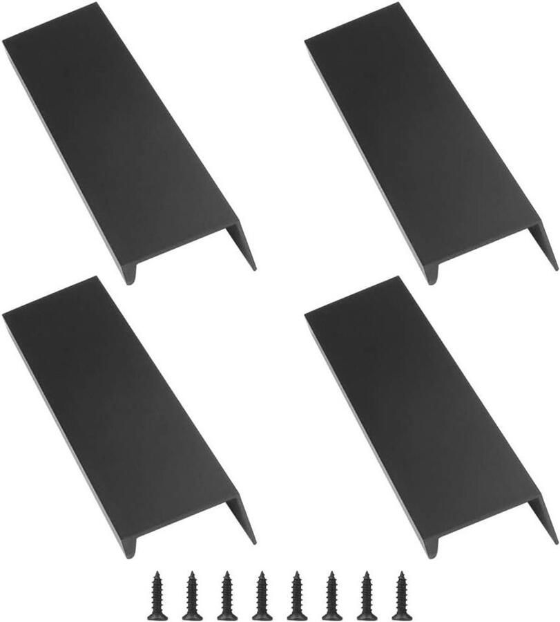 4 stuks vinger edge pull zwart modern stijl gebogen lade aluminium legering onzichtbare kasthandgreep voor keukenkasten