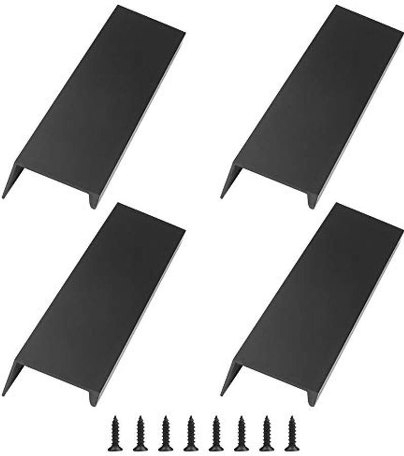 4 Stuks Vingerrand Pull Zwart Verborgen Handvat Moderne Gebogen Lade Handgrepen van Aluminiumlegering voor Kast