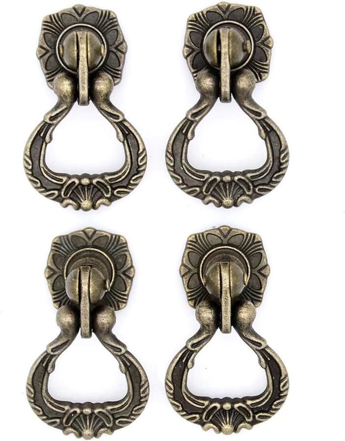 4 stuks vintage antieke messing hanger ringgrepen met enkele montagegaten voor ladekast dressoir garderobekast (hoogte 2-11 64 breedte 1-29 64)