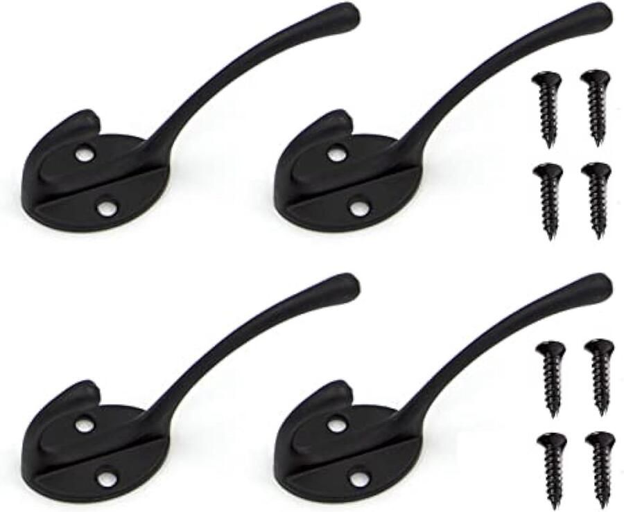4 stuks vintage hangende haken kapstokhaak deurgewaad kledinghoedsleutel metalen vintage haak gebruikt voor slaapkamer badkamer keukenkast met 8 schroeven zwart