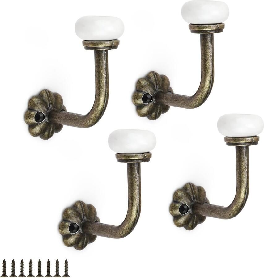 4 Stuks Vintage Kledinghaken 8 Stuks Schroeven Decoratieve Keramische Hoofd Zinc Alloy Kledingkast Haken Geschikt voor Het Ophangen van Hoeden Sleutels Jassen