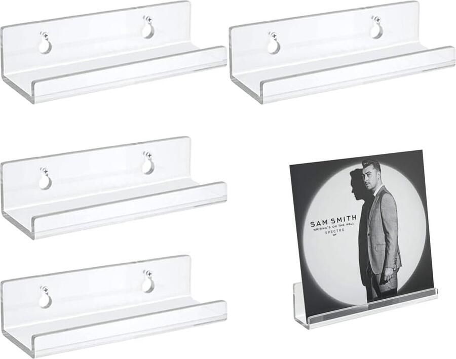4 stuks vinylplaatstandaard vinyl wandhouders fotolijst vinylplaten decoratie vinyl houder 10 x 3 5 x 3 cm transparant cd-rek acryl plank met wandschroeven en stretchbuizen