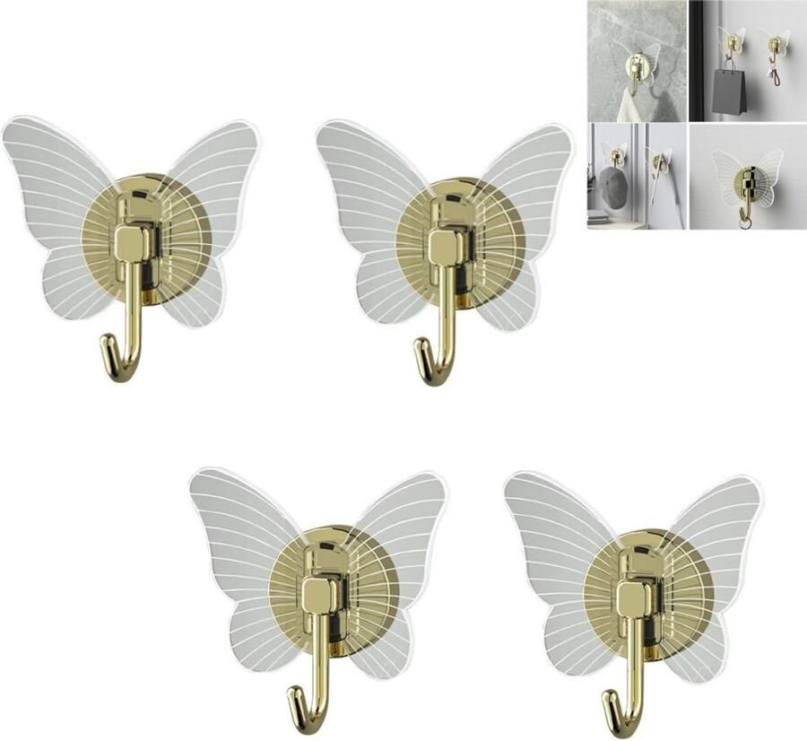4 Stuks vlinder haken decoratieve zelfklevende haken voor het ophangen van wandhaken kapstokken Huisverbetering-Entree kledinghaak sleutelhaak handdoekhaak keukenhaak
