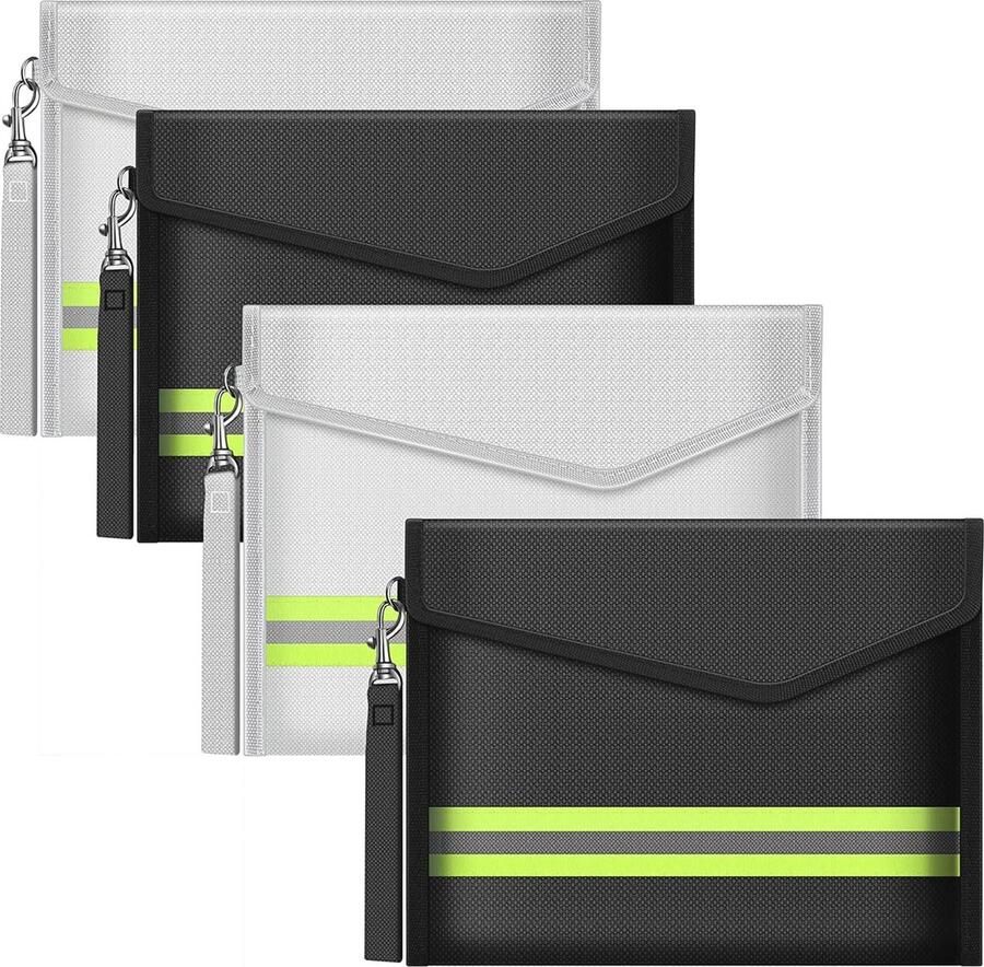 4 Stuks Vuurvaste Tassen voor Documenten Paspoort en Waardevolle Spullen Brandwerende Portemonnee (20 x 14 cm)