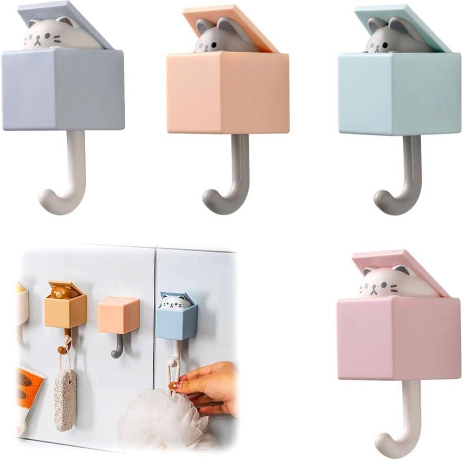 4 stuks wandhaken voor dieren zelfklevende haken schattige creatieve haken voor vacht kattenhaak intrekbare zelfklevende haken dier voor kapstokken kinderen wanddecoratie zonder boren
