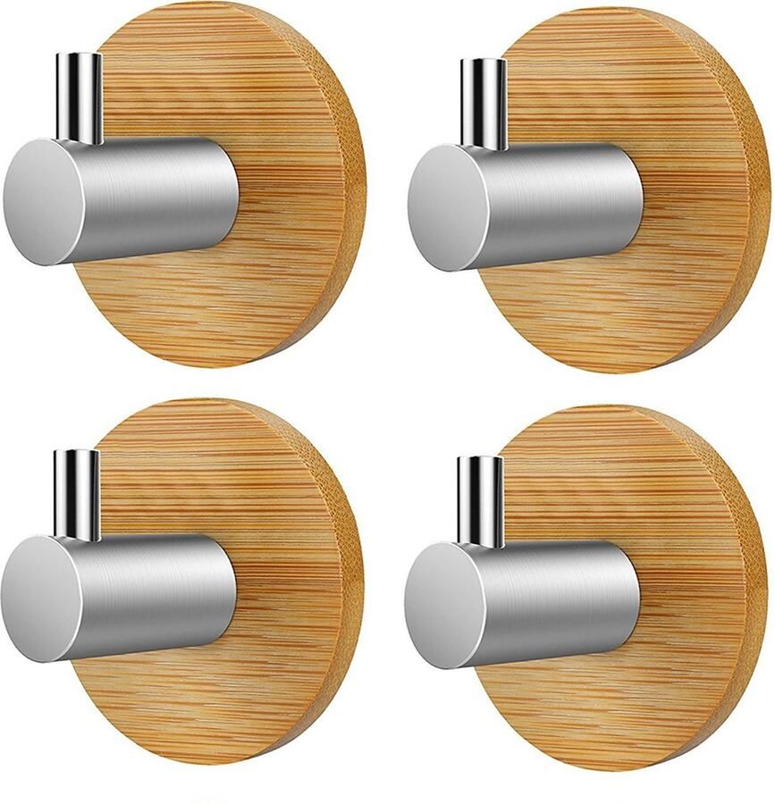 4 stuks Wandkapstok Ophanghaakjes Jashaak Houten wandhaken 5cm Wandkapstok Handdoekhaak Haken Kapstok haken hout Zelfklevende haakjes Plakhaakjes