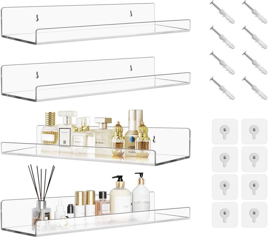 4 stuks wandplank acryl 30 cm zelfklevende plank zwevende plank wand kinderkamer decoratieve wandplanken voor woonkamer slaapkamer badkamer keuken