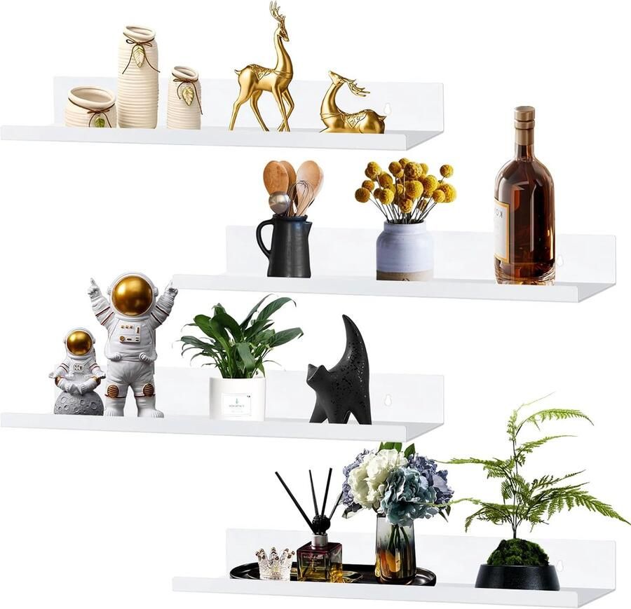 4 stuks wandplanken wit metalen fotolijsten 30 x 10 x 4 cm wandplank zonder boren wandplank voor keuken badkamer kantoor woonkamer