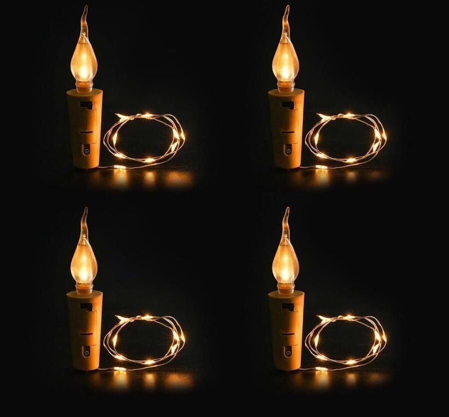 4 Stuks Wijnfles Lampen Romantische Sfeerverlichting Kerst LED Fles met Kurk LED Omgevingslicht voor Feest Bruiloft Verjaardag Kerstvakantie Bar