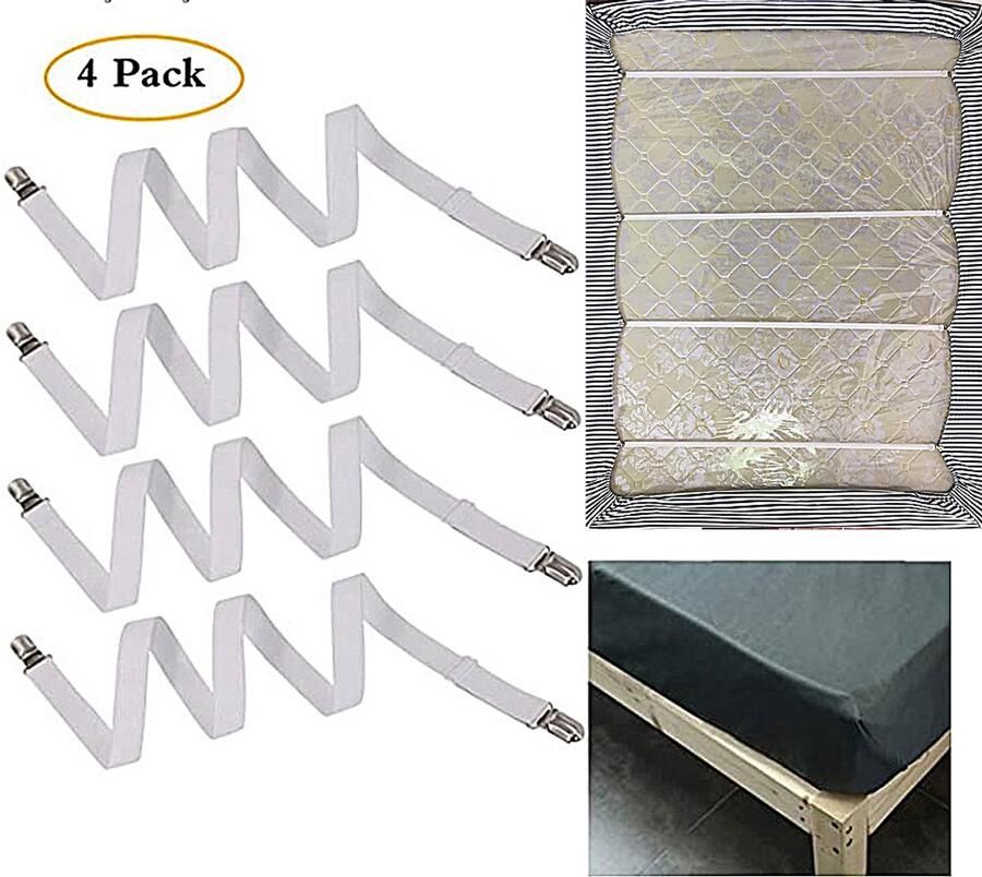 (4 stuks wit) 70-230 cm Lakenspanners Laken Clips Dekbedspanners Dekbed klemmen Bedlakenklem Lakenbretels Elastische hoeslakenspanners Verstelbaar -Voor lakens strijkplank matras of bank Overtrekspanners- Bedbretels-Lakenklemmen