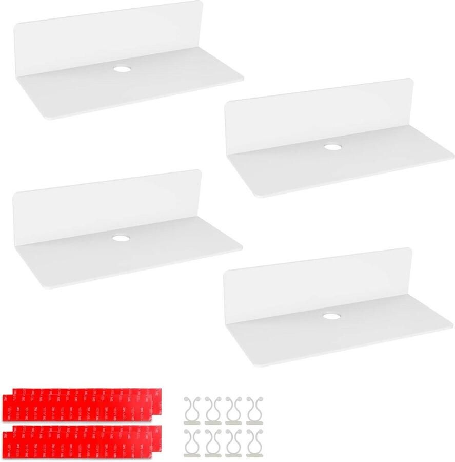 4 stuks acryl zwevende wandplanken 23 x 95 cm wit zonder boren kabelclips displayplank mini-rek kantoor badkamer keuken slaapkamer