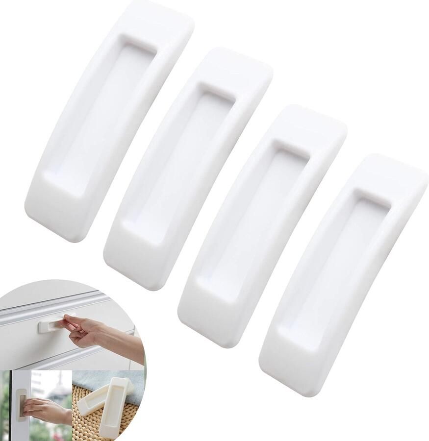 4 stuks (Wit) Schuifdeur Raam Handgreep Zelfklevende Instant Kast Lade Handgreep Helper Deur Raam Handgreep Sticker voor Keuken Badkamer Kasten Laden Dressoirs Kasten