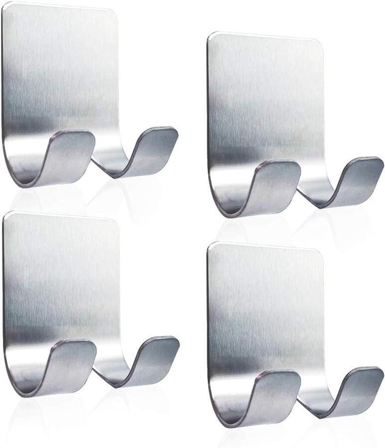 4 Stuks Zelfklevende Haken Rvs Sticky Haken Razor Houder Haken Scheerapparaat Hanger Kaphaken Handdoekhaken voor Badkamers Keuken Kast en Kantoor