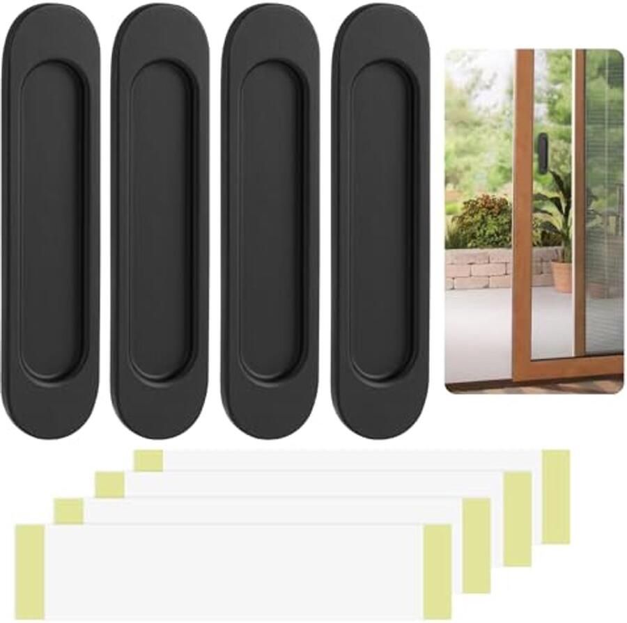 4 Stuks Zelfklevende Ovale Schuifdeurgrepen – Stansvrije Handgrepen van Aluminium in Matzwart voor Moderne Interieurs