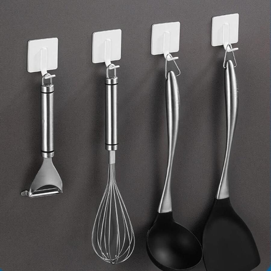 AULEDIO 4 Stuks Zelfklevende Roestvrijstalen Haken Geen Boren Nodig Geschikt Voor Gootstenen Planken Sponsen Steunen Kapstokken Kleerhangers Opbergruimte En Wandopbergaccessoires