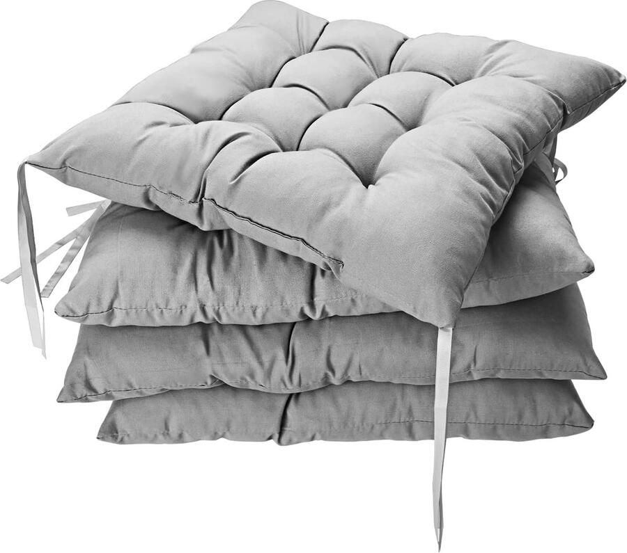4 stuks zitkussens stoel 40 x 40 zitkussen voor stoelen stoelkussens tuinstoel decoratief zitkussen met banden katoenen vulling comfortabel en bestand tegen uv-stralen voor keuken en leven