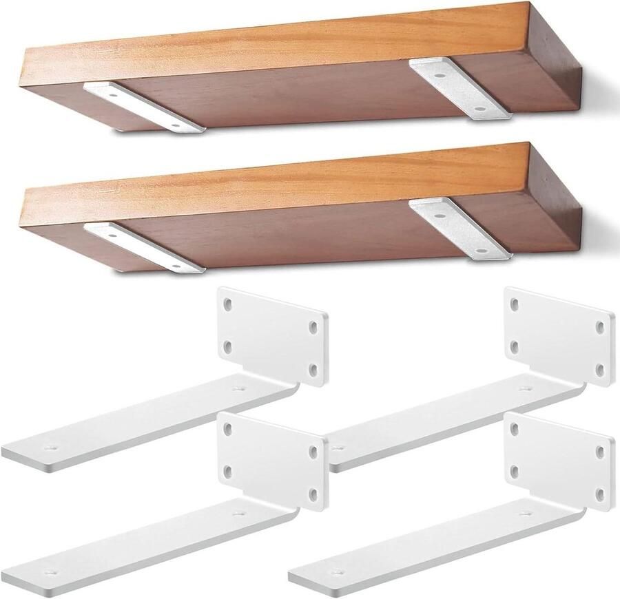 4 stuks zware belasting Zwevende Plankhouders 25 cm Wit L-vormig Ontwerp