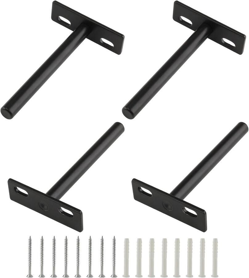 ZVD 4 stuks Zware Muurbeugels Onzichtbare Ondersteuning voor Zwevende Planken (10 cm Zwart)