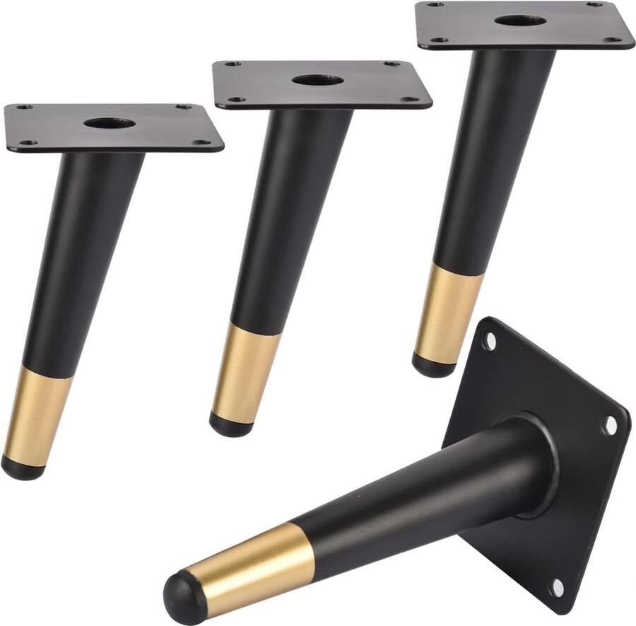 4 stuks zwart goud 20 cm Bankvoeten Meubel Kast Tafel Bed Boxs Potenset Metalen Poten Voor Meubels Vloerbeschermer Kegelpoten Schuine meubelpoten Doe-Het-Zelf Voor Kast Stoel Salontafel Bankpoten