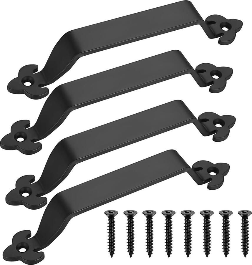 Luvetrex 4 stuks zwarte deurgrepen schuifdeurgreep schuifdeurgrepen schuurdeurgreep zwart gietijzeren handgrepen 215 mm retro schuurdeurgreep balkondeur buiten voor garages kasten