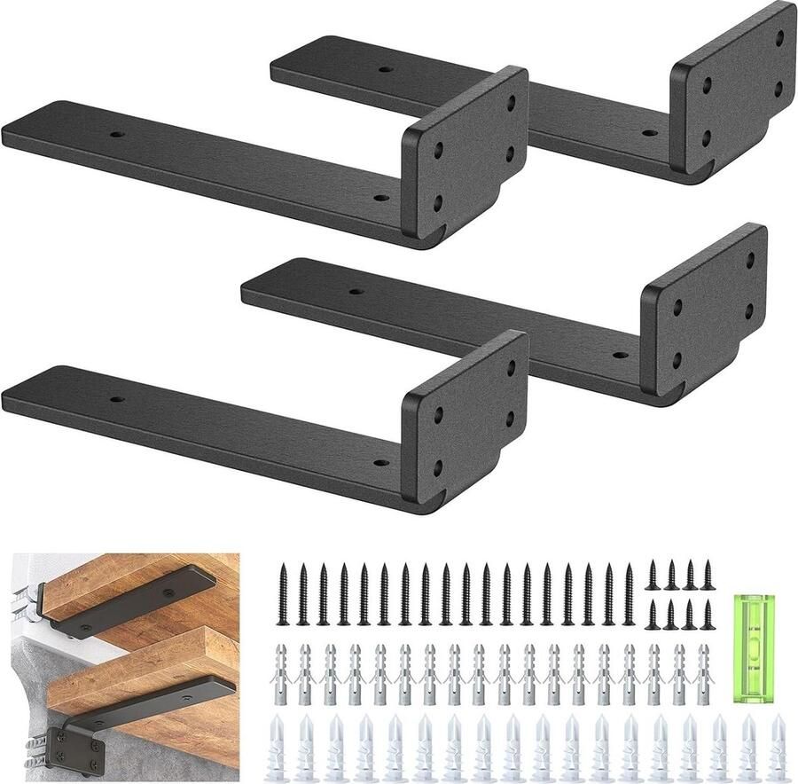4 stuks zwevende plankbeugels 20 cm zware metalen L-beugels voor planken ondersteuning muur opknoping stevig en duurzaam