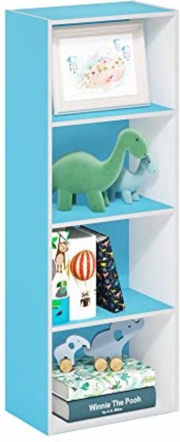 4-Tier Boekenkast Lichtblauw Wit – Ruimtebesparende Opslagoplossing voor Thuis